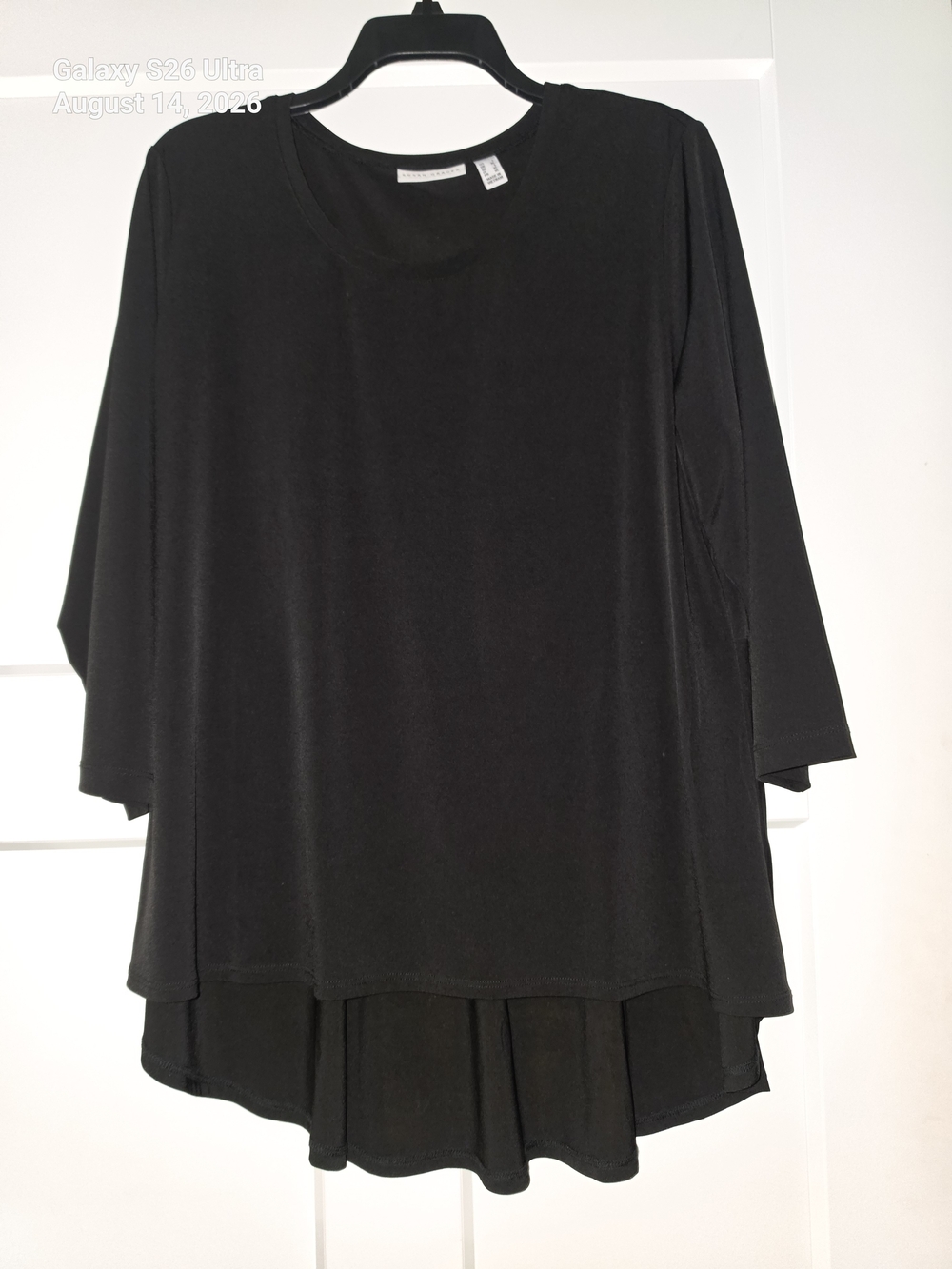 Susan Graver Black Layered Hem 3/4 Sleeve Tunic